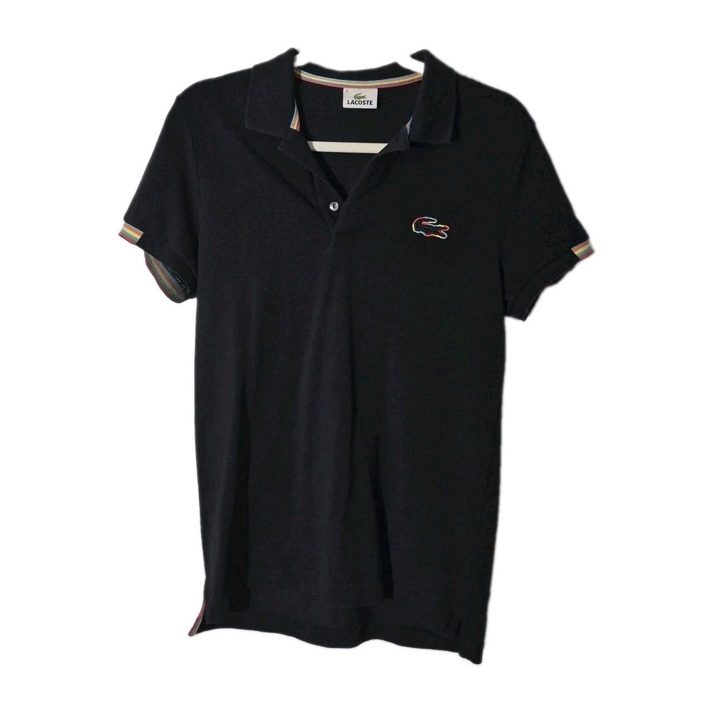 Lacoste Rainbow Trim Polo Shirt Black Mens Size 4 Medium Croc